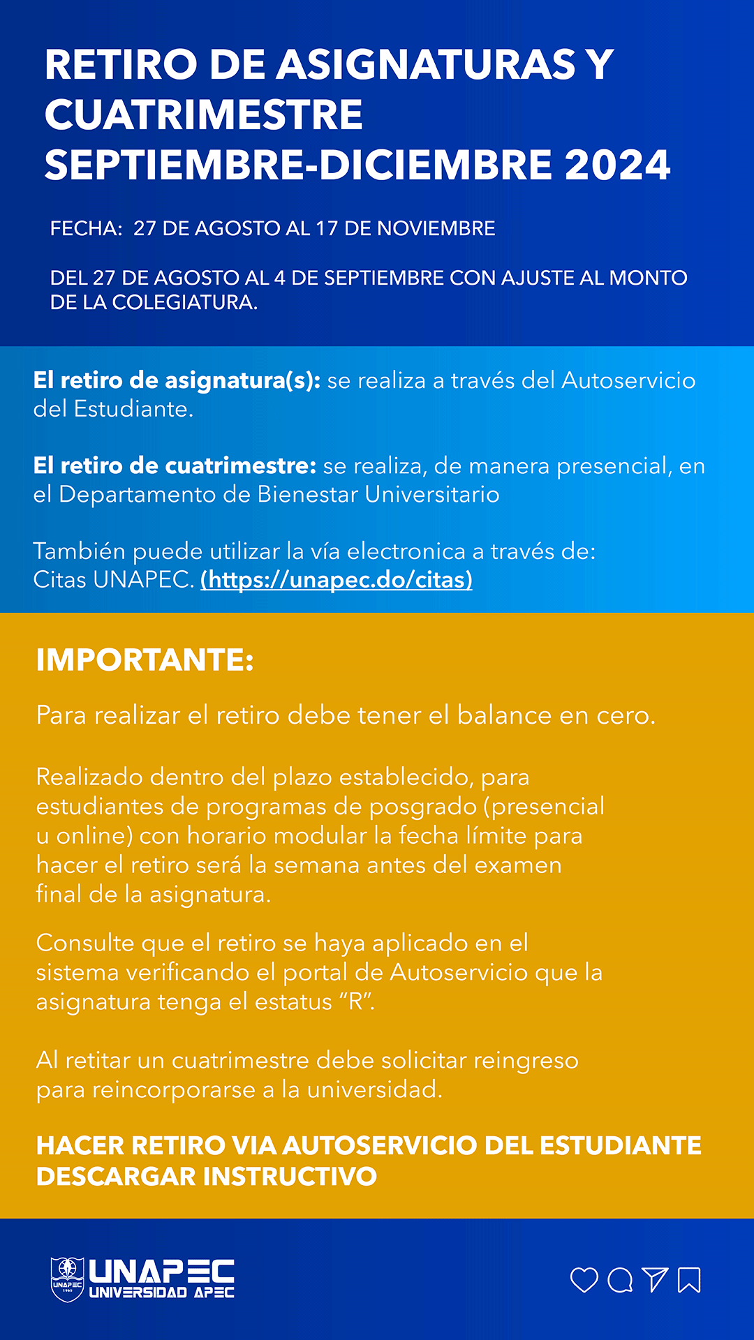 Retiro de asignaturas y cuatrimestre septiembre-diciembre 2024